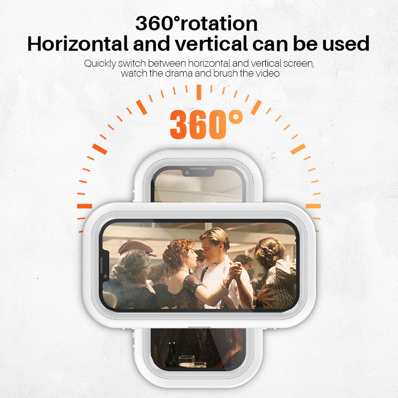 Αδιάβροχο στήριγμα κινητού τηλεφώνου μπάνιου χωρίς τρύπημα Στήριγμα τοίχου μπάνιου Η σχάρα αποθήκευσης κουζίνας μπορεί να περιστραφεί 360 °