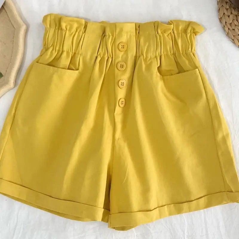 Pantaloni scurți de vară de damă cu boboci de flori Salopete largi, subțiri, cu talie înaltă