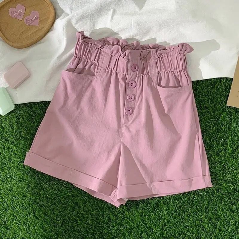 Pantaloni scurți de vară de damă cu boboci de flori Salopete largi, subțiri, cu talie înaltă