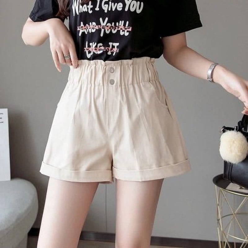 Pantaloni scurți de vară de damă cu boboci de flori Salopete largi, subțiri, cu talie înaltă