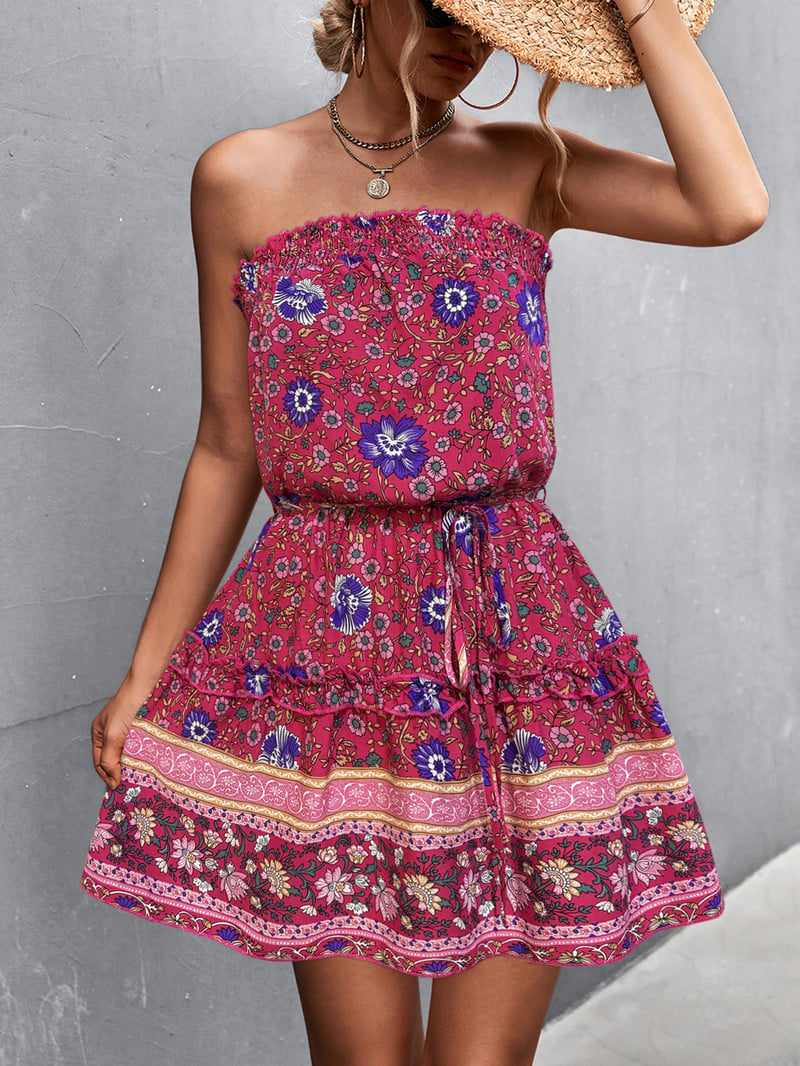 2024 kevadsuvi uued piiriülesed naisteriided eBay Amazon kuuma stiiliga boheemlaslik lilleline rihmadeta kleit
