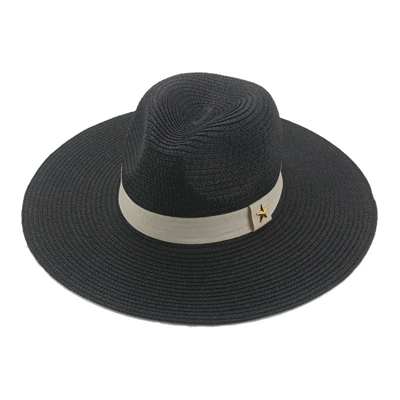 Tavaszi-nyári monokróm papír szalmakalap, elegáns egyszerű napernyő, napvédő, széles karimájú, nyári univerzális strandkalap, cilinder
