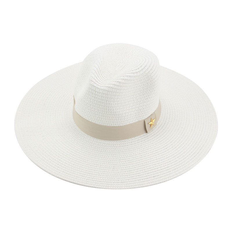 Tavaszi-nyári monokróm papír szalmakalap, elegáns egyszerű napernyő, napvédő, széles karimájú, nyári univerzális strandkalap, cilinder