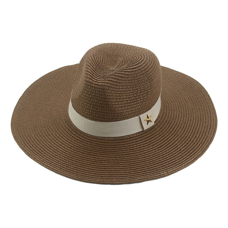 Tavaszi-nyári monokróm papír szalmakalap, elegáns egyszerű napernyő, napvédő, széles karimájú, nyári univerzális strandkalap, cilinder