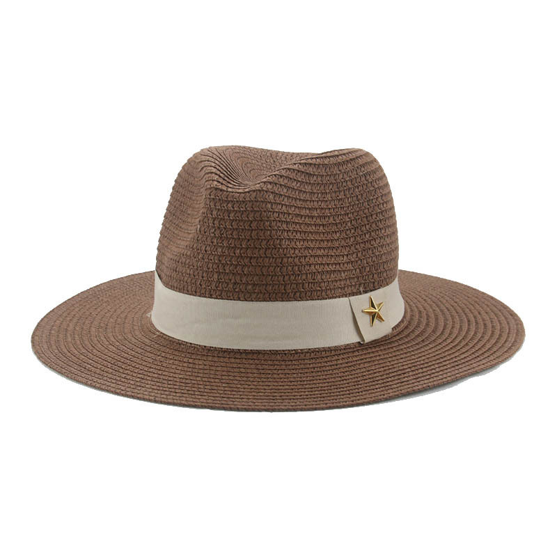 Tavaszi-nyári monokróm papír szalmakalap, elegáns egyszerű napernyő, napvédő, széles karimájú, nyári univerzális strandkalap, cilinder