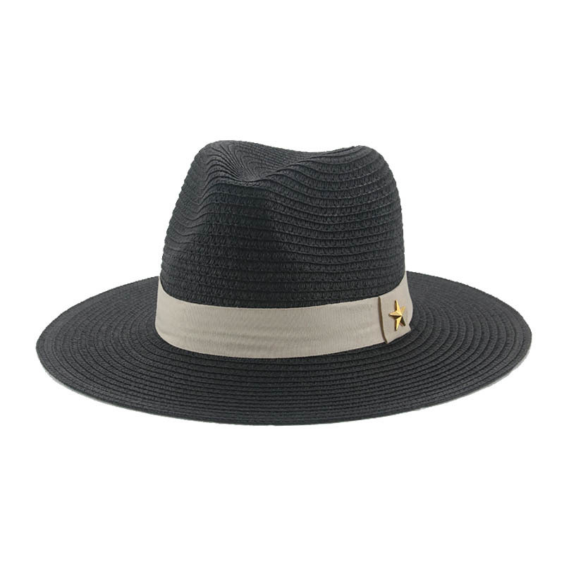 Tavaszi-nyári monokróm papír szalmakalap, elegáns egyszerű napernyő, napvédő, széles karimájú, nyári univerzális strandkalap, cilinder