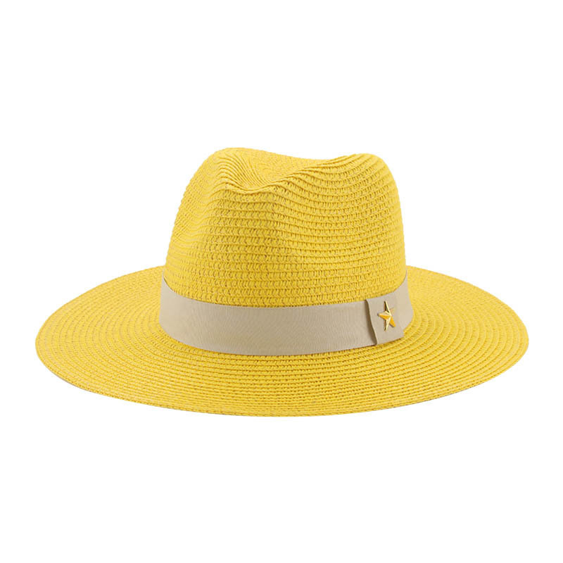 Tavaszi-nyári monokróm papír szalmakalap, elegáns egyszerű napernyő, napvédő, széles karimájú, nyári univerzális strandkalap, cilinder