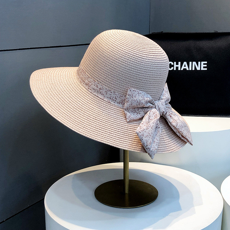 Нов стил сламена шапка морска ваканция слънчева шапка дамска лятна сламена шапка с голяма периферия с лък слънчева шапка на едро