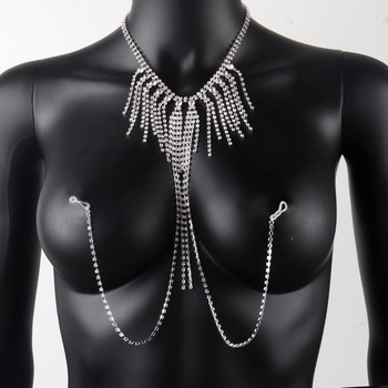 Amazon Hot Selling Sexy Nipple Chain with Tassel Night Club Εξατομικευμένη κρύσταλλο κολιέ Αλυσίδα σώματος Ευρωπαϊκή και αμερικανική αλυσίδα σώματος