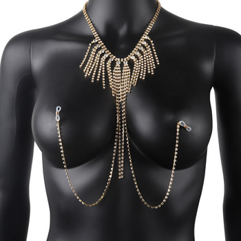 Amazon Hot Selling Sexy Nipple Chain with Tassel Night Club Εξατομικευμένη κρύσταλλο κολιέ Αλυσίδα σώματος Ευρωπαϊκή και αμερικανική αλυσίδα σώματος