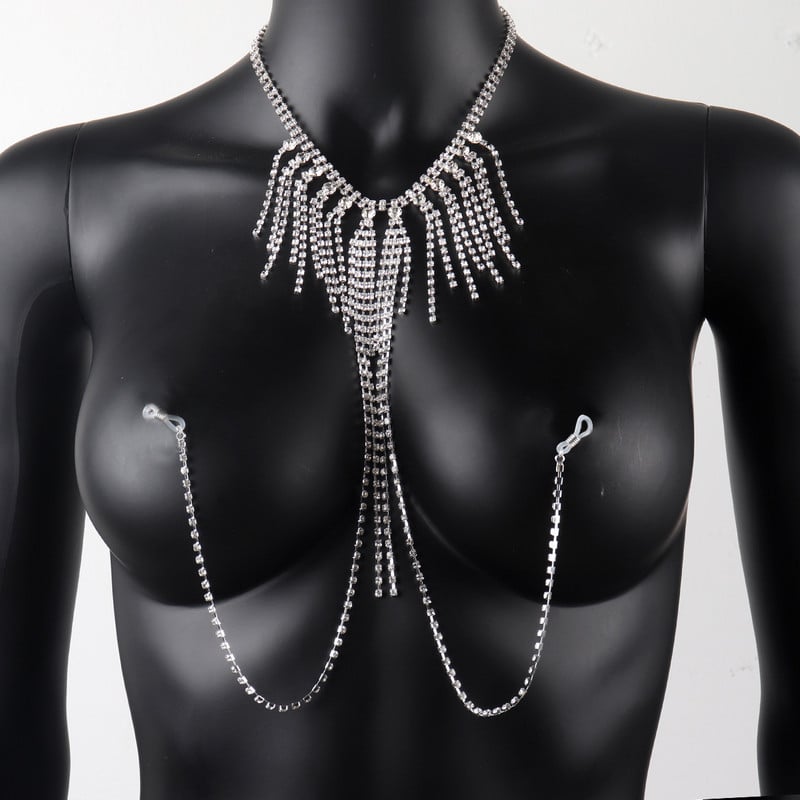 Amazon Hot Selling Sexy Nipple Chain koos Tassel Night Clubiga isikupärastatud kristallkaelakee kehakett Euroopa ja Ameerika kehakett