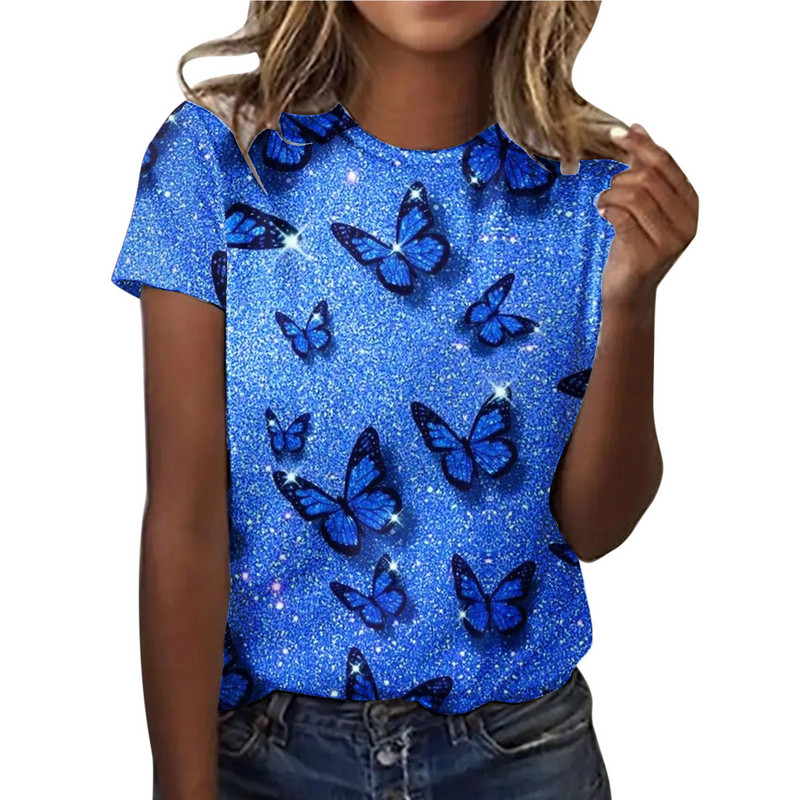 Prekogranična nova europska i američka odjeća za ljeto 2024., 3D digitalni ispis, vanjska trgovina, okrugli izrez, kratki rukavi, ulična modna ženska majica