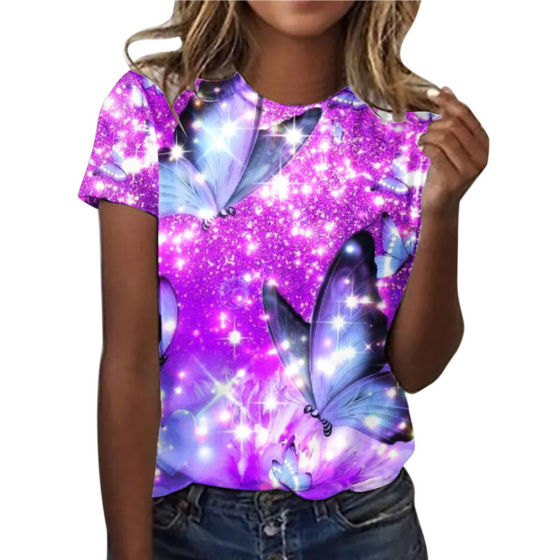 Prekogranična nova europska i američka odjeća za ljeto 2024., 3D digitalni ispis, vanjska trgovina, okrugli izrez, kratki rukavi, ulična modna ženska majica