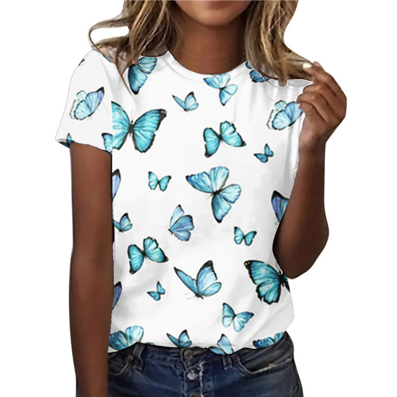 Prekogranična nova europska i američka odjeća za ljeto 2024., 3D digitalni ispis, vanjska trgovina, okrugli izrez, kratki rukavi, ulična modna ženska majica