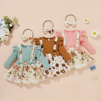 TX детски дрехи Европейски и американски стил Есенни нови детски горнища с дълги ръкави с щампи с панделки Пола Костюм за момичета