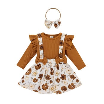 TX детски дрехи Европейски и американски стил Есенни нови детски горнища с дълги ръкави с щампи с панделки Пола Костюм за момичета