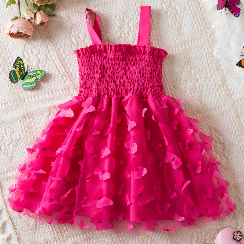 2024-es új nyári ruha lányoknak Háromdimenziós hálós pillangós pufi hercegnőruha Európai és amerikai ujjatlan ruha pánttal