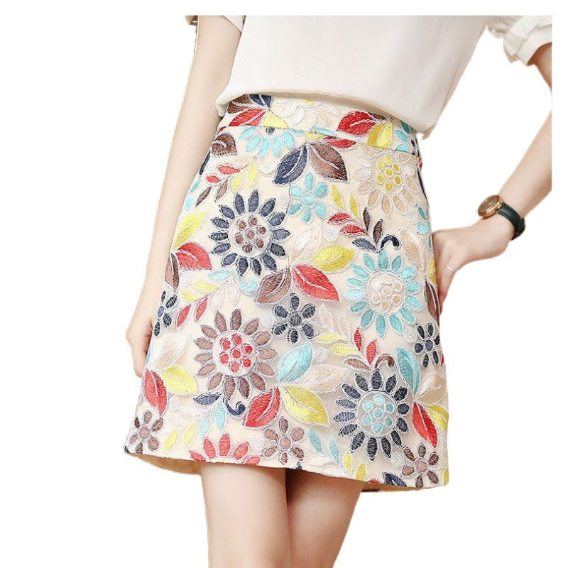 Fusta mică cu linie florală proaspătă pentru femei Vară cu design nou de nișă cu talie înaltă fustă scurtă subțire la șold pentru femei