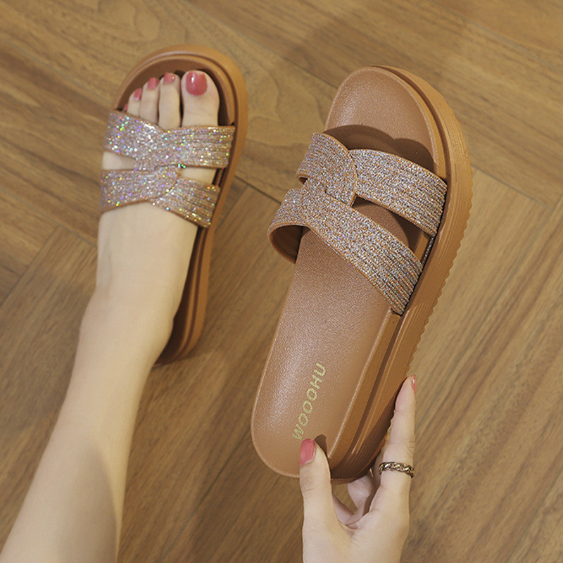 Дамски чехли с дебела подметка в приказен стил Gao Meilun, лятно връхно облекло, модерна тенденция, нарастваща интернет знаменитост, популярни сандали на платформа