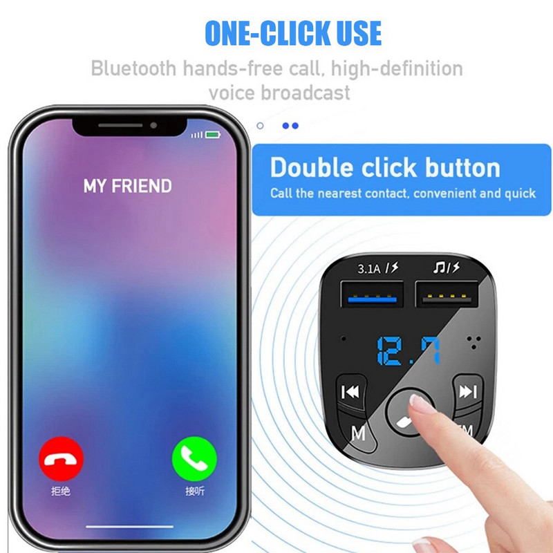 Autós Mp3 lejátszó Dupla USB gyorstöltő Fm Bluetooth vevő Bluetooth kompatibilis 5.0 Fm adó USB flash meghajtó dugó autós készlet