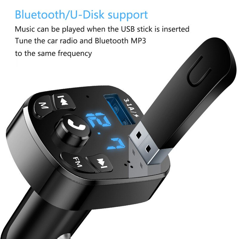 Autós Mp3 lejátszó Dupla USB gyorstöltő Fm Bluetooth vevő Bluetooth kompatibilis 5.0 Fm adó USB flash meghajtó dugó autós készlet