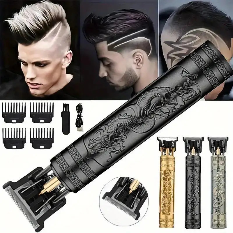 Hajvágó borotva férfiaknak Újratölthető nyíróborotva Felnőtt elektromos Vintage Clipperborotva Otthoni USB töltés Fodrászat Black Dragon