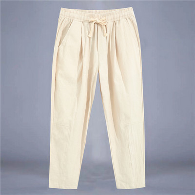 Férfi nadrágok pamut vászon divat alkalmi nadrágok egyszínű légáteresztő bő rövidnadrágok egyenes húzózsinóros nadrágok utcai ruházat férfi