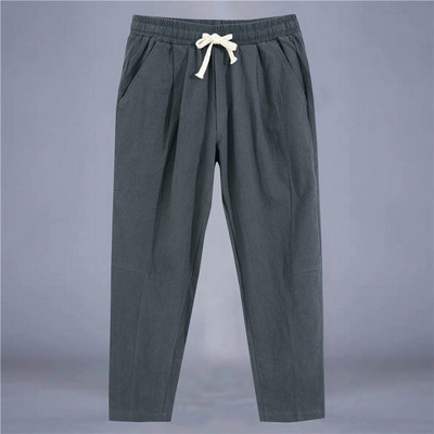 Férfi nadrágok pamut vászon divat alkalmi nadrágok egyszínű légáteresztő bő rövidnadrágok egyenes húzózsinóros nadrágok utcai ruházat férfi