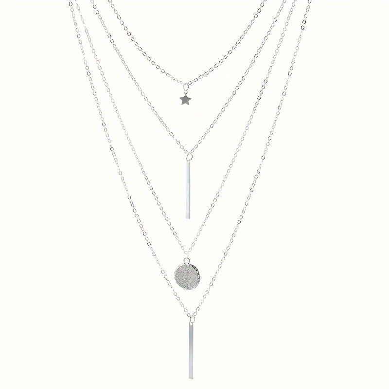 Európai és amerikai határon átívelő többrétegű női nyaklánc, univerzális, jó minőségű, ötágú csillag, egyszavas korong, geometrikus forma divatékszer