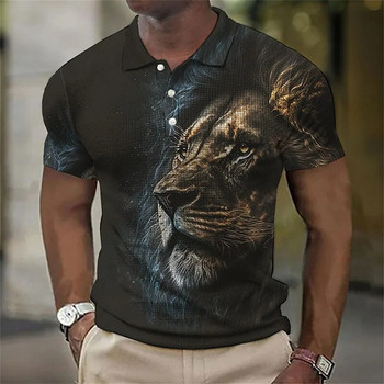 Ανδρικό νέο καλοκαιρινό μπλουζάκι πόλο 3D Lion Animal Digital Printing Casual κοντομάνικο πουλόβερ Factory Άμεση πώληση