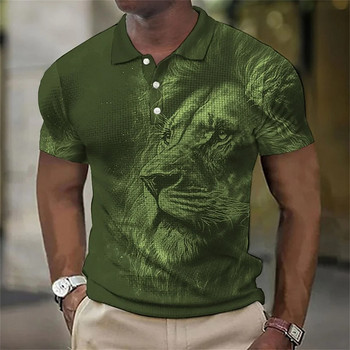 Ανδρικό νέο καλοκαιρινό μπλουζάκι πόλο 3D Lion Animal Digital Printing Casual κοντομάνικο πουλόβερ Factory Άμεση πώληση