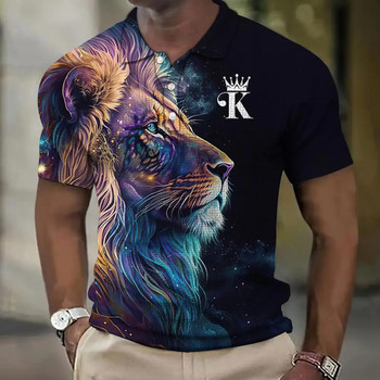 Ανδρικό νέο καλοκαιρινό μπλουζάκι πόλο 3D Lion Animal Digital Printing Casual κοντομάνικο πουλόβερ Factory Άμεση πώληση