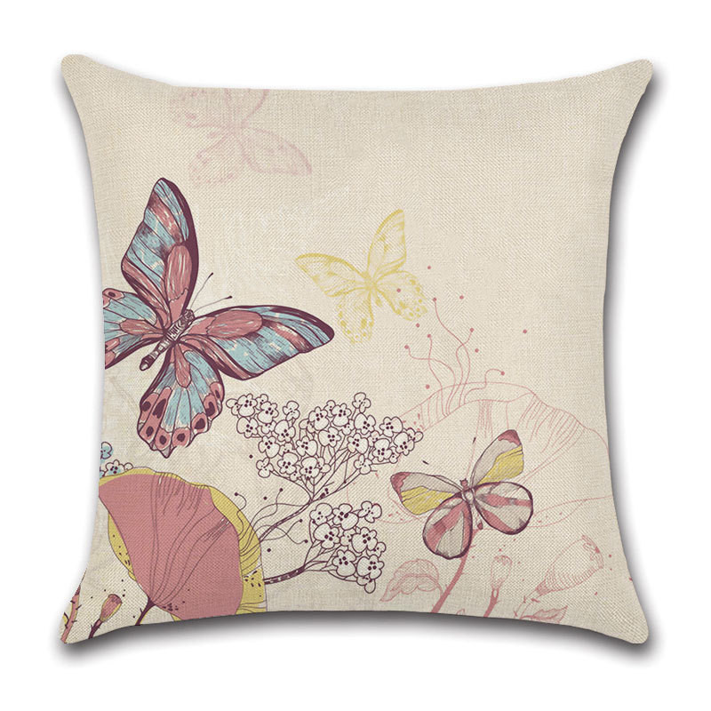 Външнотърговска възглавница, калъфка за възглавница, бельо, рисувано в стил пеперуда, плувка, лейка, прасковена кожа, къса, плюшена, едно парче дропшиппинг