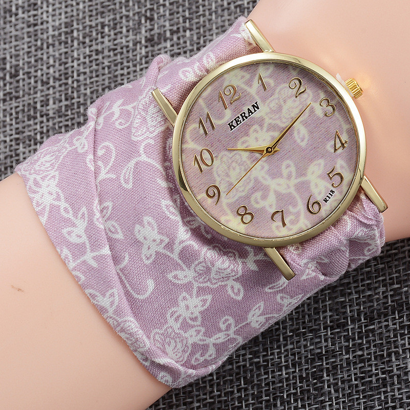 Novi vruće prodavani sat s platnenim remenom za žene, modni kvarcni sat u korejskom stilu s cvjetnim uzorkom, navijanje, izravna tvornička prodaja