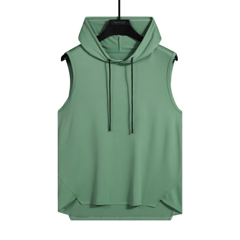 Трансгранична жилетка с качулка, мъжка лятна нова спортна горна част без ръкави, тениска, едноцветно модерно мъжко облекло