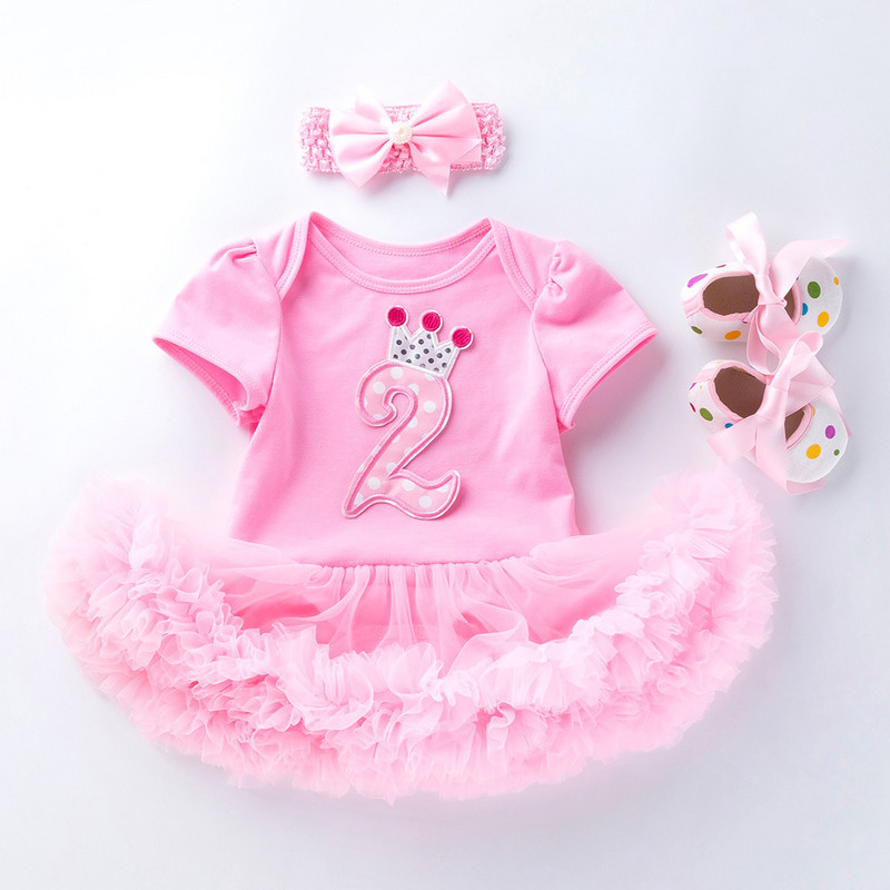 Трансгранично бебе момиче рокля за рожден ден Комплект от 3 части едногодишна рокля с къс ръкав обувки за малко дете детски дрехи бебе