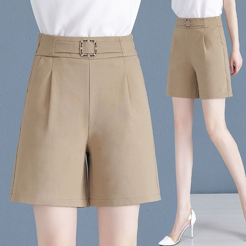 Ledinio šilko penkių taškų kostiumo šortai moterims 2024 m. vasaros naujos laisvos liekninančios laisvalaikio kelnės plačiomis kojomis