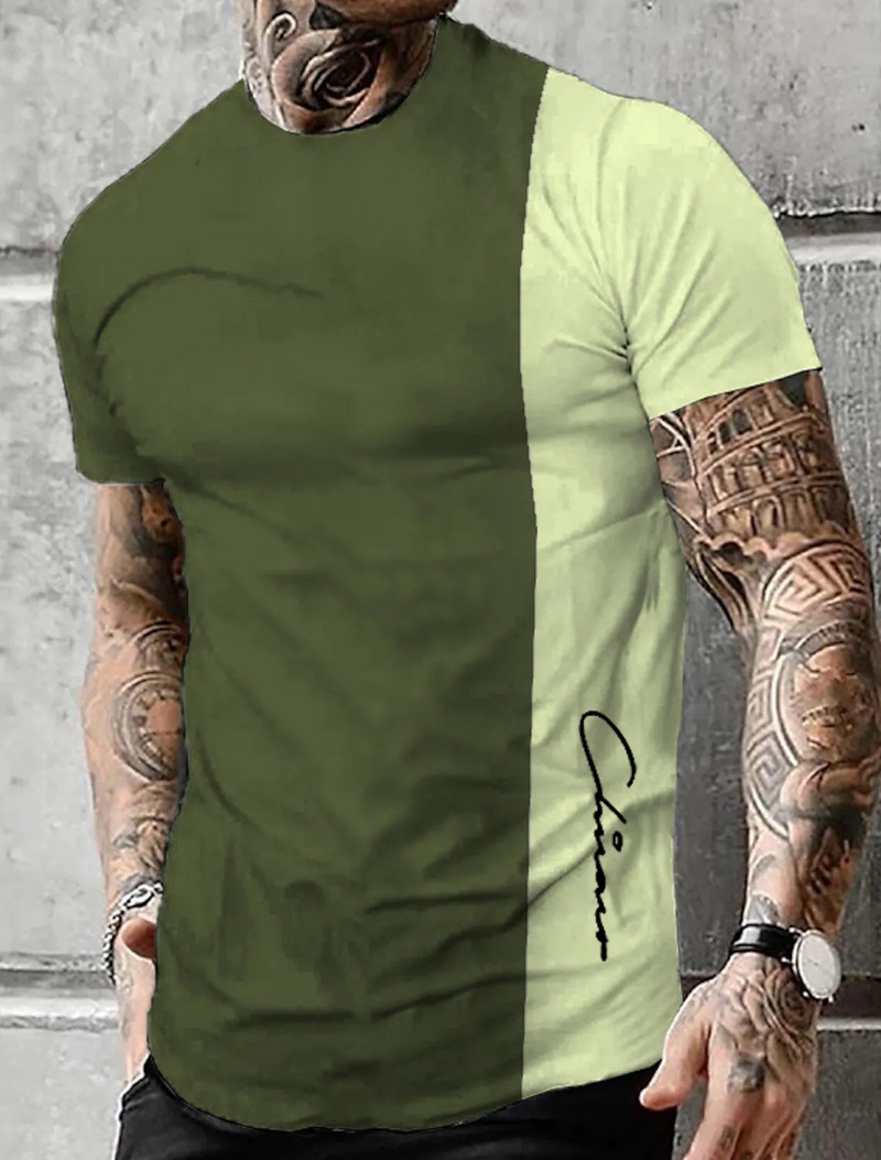 Muška majica s grafičkim blokovima boja, odjeća s okruglim izrezom, 3D ispis, za van, ležerna, s printom, kratkih rukava, retro modni dizajner