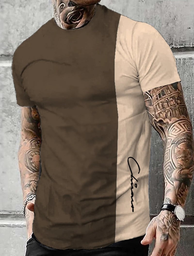 Muška majica s grafičkim blokovima boja, odjeća s okruglim izrezom, 3D ispis, za van, ležerna, s printom, kratkih rukava, retro modni dizajner