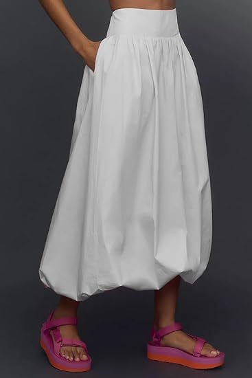 Amazon női Y2k buborékos hosszú szoknya alacsony rugalmas derékrésszel nyári temperamentum hétköznapi középhosszú fodros szoknya