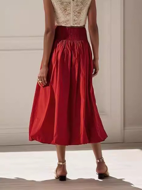 Amazon női Y2k buborékos hosszú szoknya alacsony rugalmas derékrésszel nyári temperamentum hétköznapi középhosszú fodros szoknya