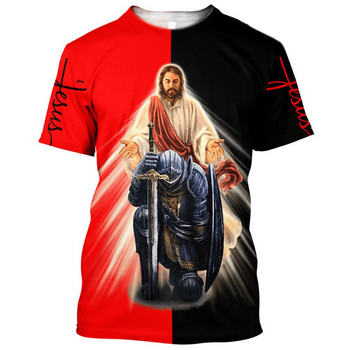 2023 AliExpress Amazon Foreign Trade 3D Digital Jesus Print С къс ръкав T Свободен и удобен пуловер с кръгло деколте