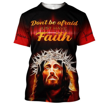 2023 AliExpress Amazon Foreign Trade 3D Digital Jesus Print С къс ръкав T Свободен и удобен пуловер с кръгло деколте