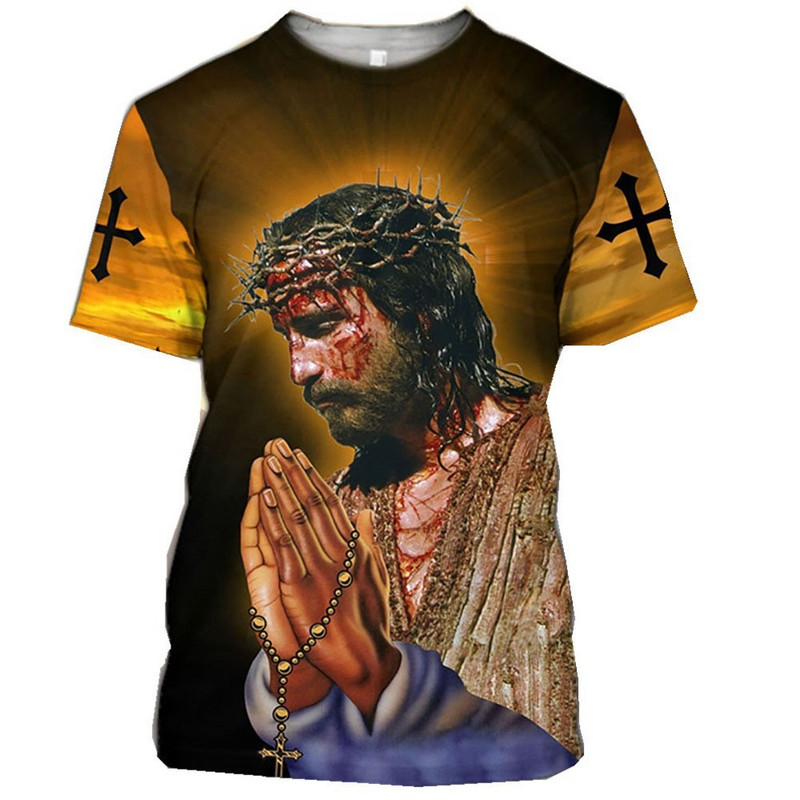 2023 AliExpress Amazon külkereskedelmi 3D digitális Jesus Print rövid ujjú, bő, kényelmes kerek nyakú pulóver