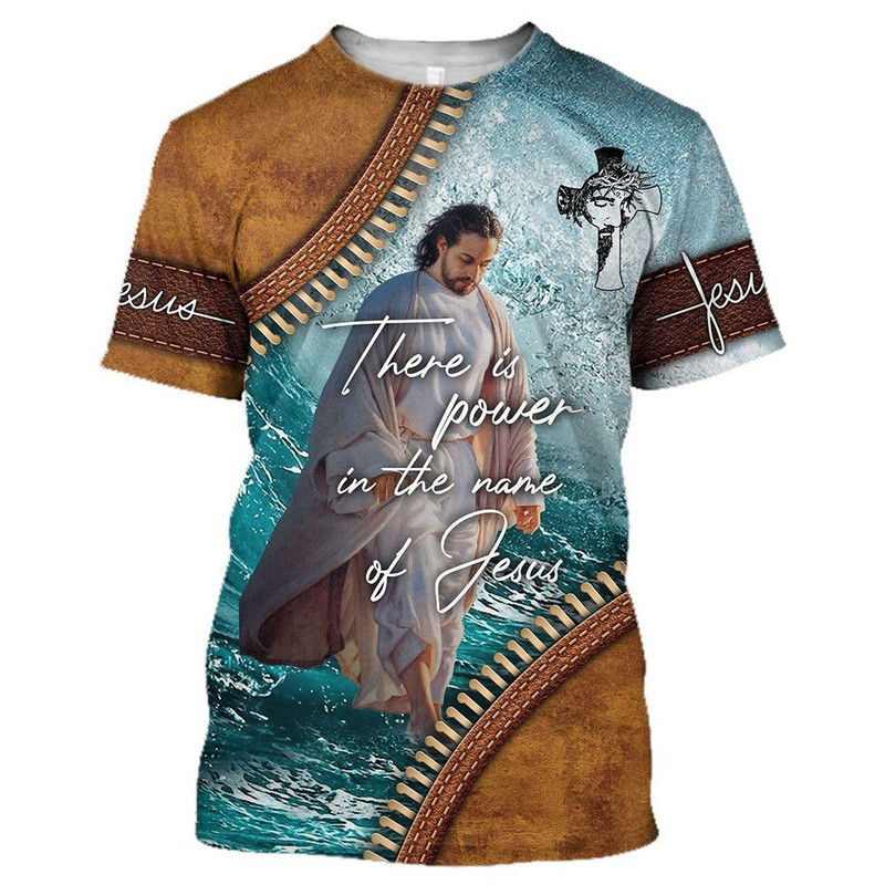 2023 AliExpress Amazon külkereskedelmi 3D digitális Jesus Print rövid ujjú, bő, kényelmes kerek nyakú pulóver