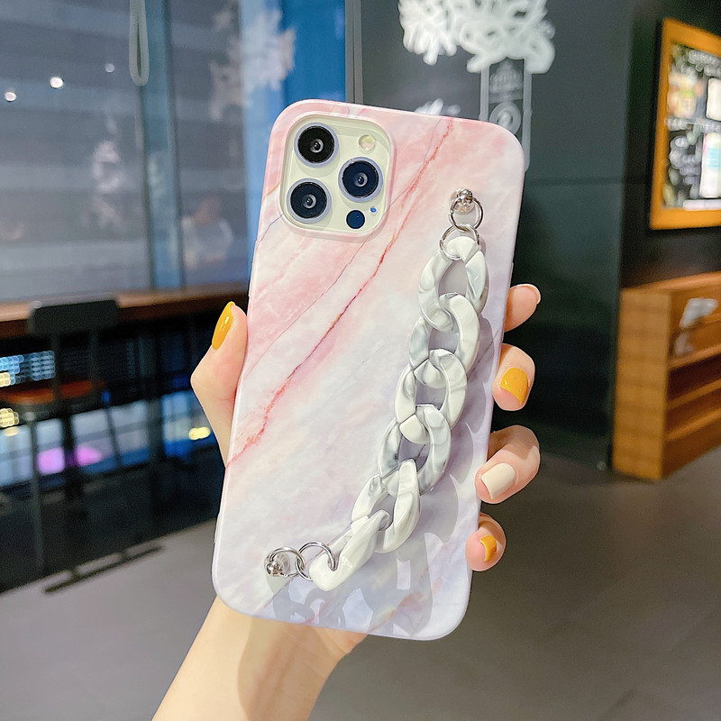 Подходящ за калъф за мобилен телефон с мраморна верига iPhone 13 Защитен калъф за китката iPhone 11 подходящ за xr/7/8plus