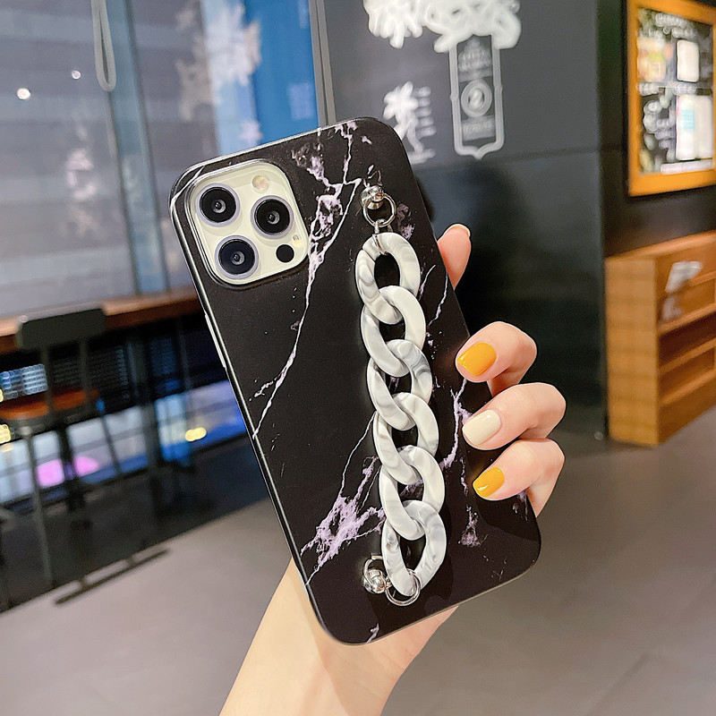 Подходящ за калъф за мобилен телефон с мраморна верига iPhone 13 Защитен калъф за китката iPhone 11 подходящ за xr/7/8plus