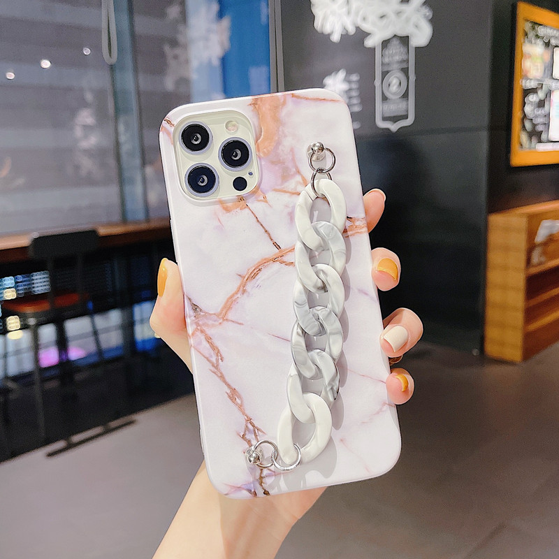 Подходящ за калъф за мобилен телефон с мраморна верига iPhone 13 Защитен калъф за китката iPhone 11 подходящ за xr/7/8plus