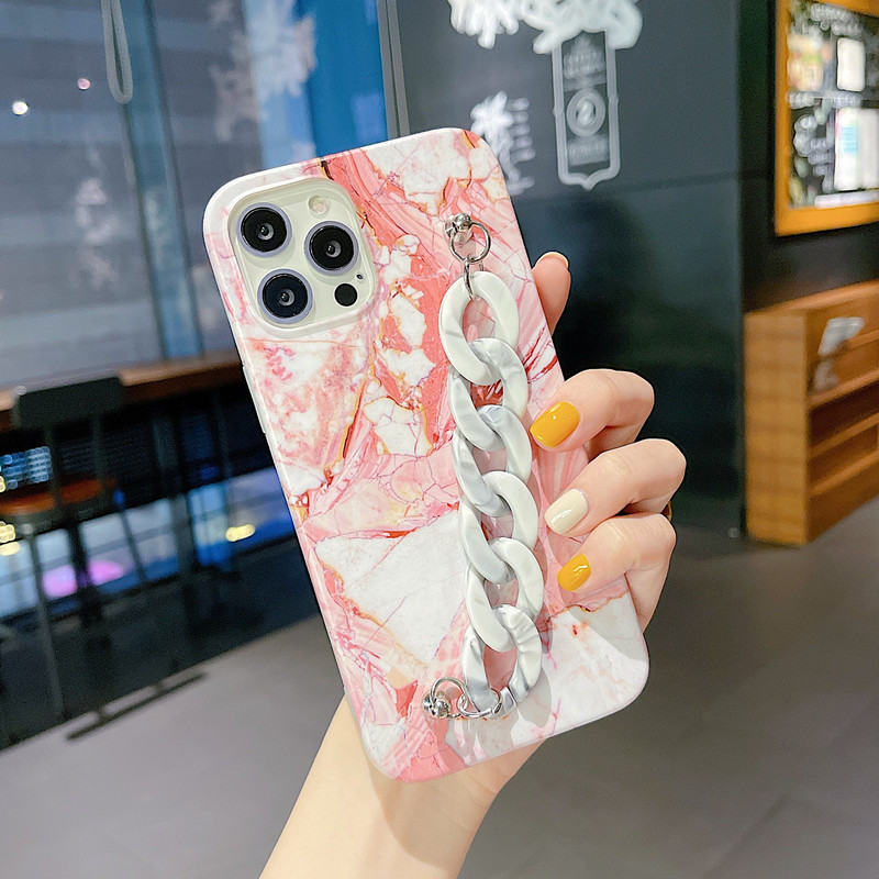 Подходящ за калъф за мобилен телефон с мраморна верига iPhone 13 Защитен калъф за китката iPhone 11 подходящ за xr/7/8plus