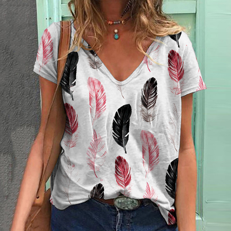 2024. Europski i američki stil prekogranične ljetne nove stilske biljke leptir cvijeća 3D ispis ležerna majica kratkih rukava s V-izrezom za žene